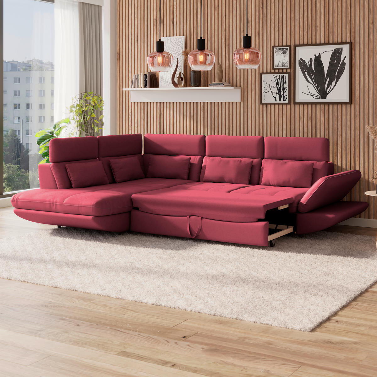WOHNLANDSCHAFT Koralle Webstoff  - Koralle/Schwarz, MODERN, Kunststoff/Textil (233/311cm) - MID.YOU