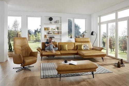 ECKSOFA in Echtleder Gelb  - Anthrazit/Gelb, Design, Leder/Metall (330/174cm) - Himolla