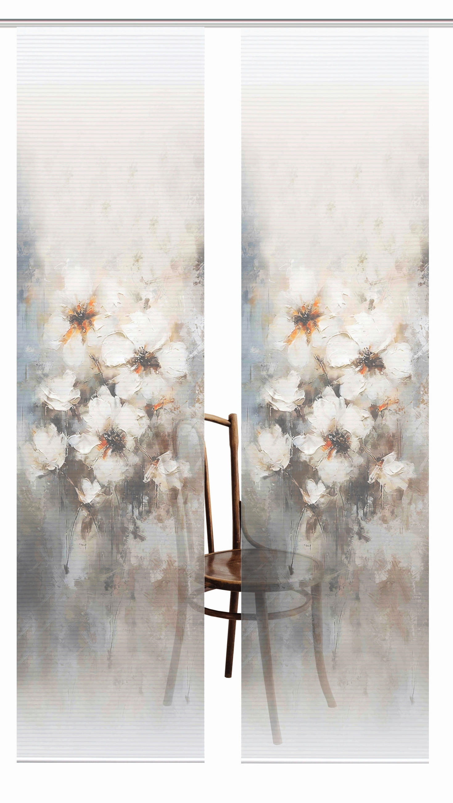 Thumbnail - Flächenvorhang Aristea, Natur, Hellgrau, Textil, Graphik, 60x245 cm, Oeko-Tex® Standard 100, mit Beschwerungsstab, Flaus...