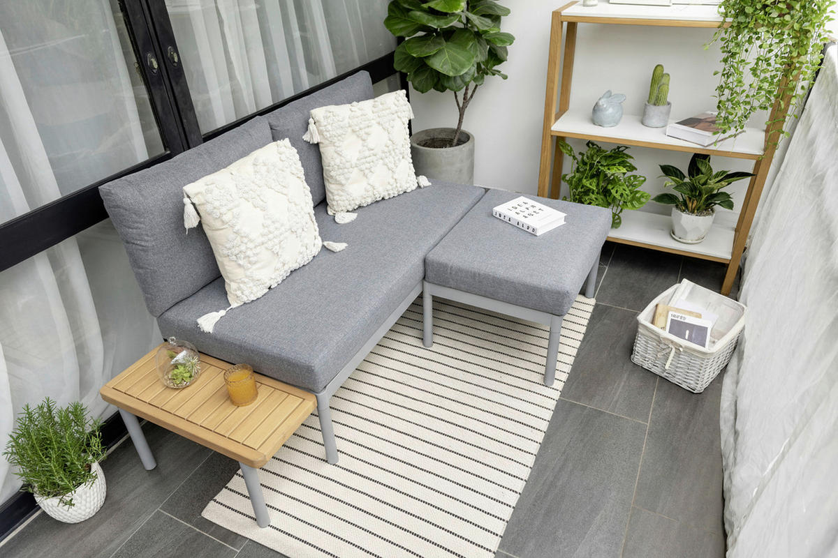 LOUNGEGARNITUR 110/150 cm Eukalyptusholz Hartholz Aluminium  - Anthrazit/Hellgrau, Design, Holz/Textil (110/150cm) - Ambia Garden