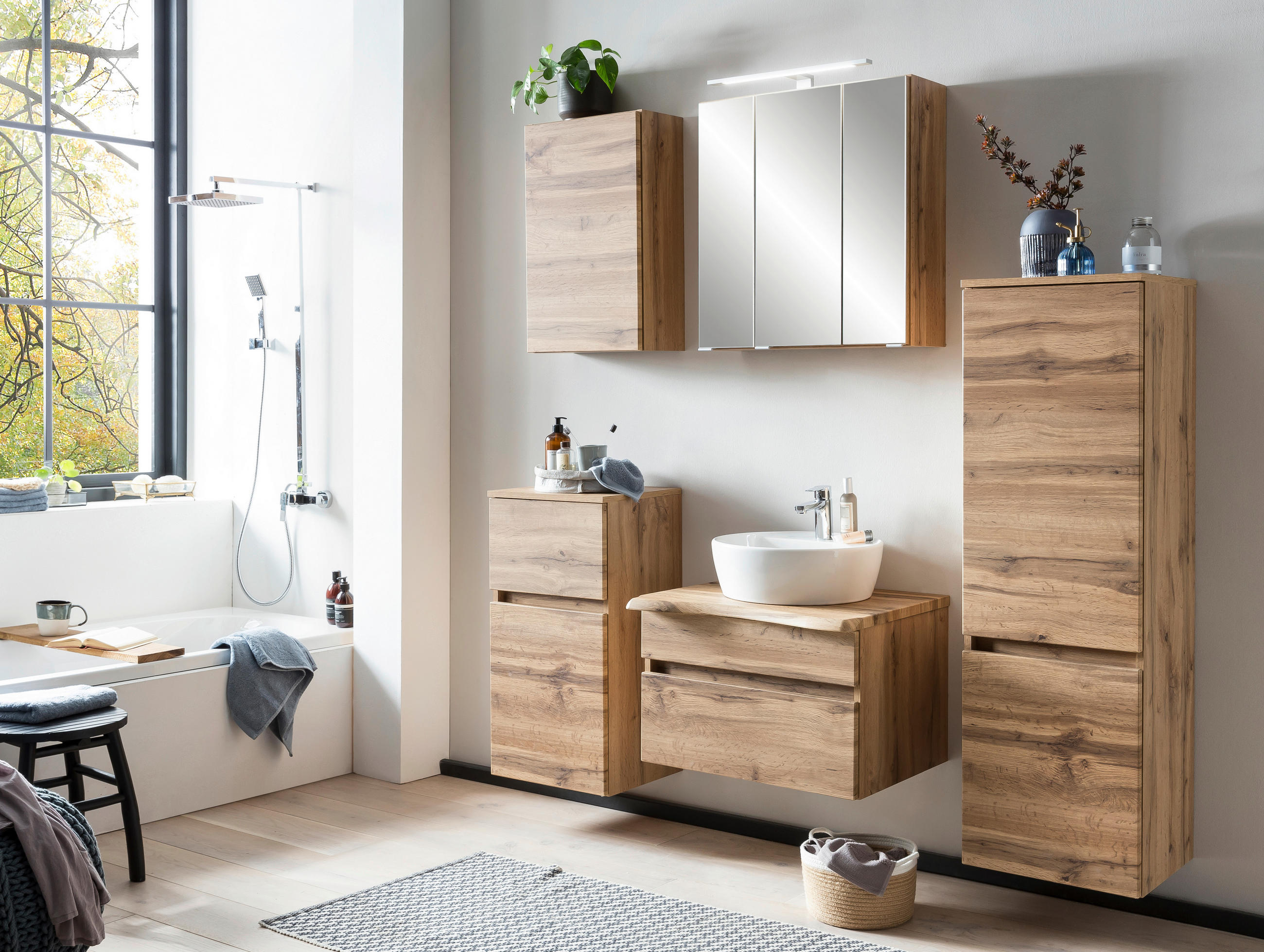 MIDISCHRANK 40/130/35 cm  - Eiche Wotan/Silberfarben, Natur, Holzwerkstoff/Kunststoff (40/130/35cm) - Xora