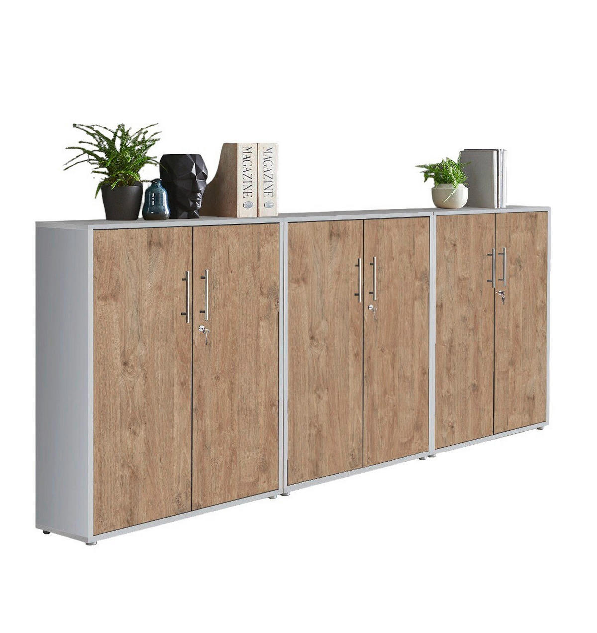 AKTENSCHRANK Grau, Eichefarben  - Eichefarben/Grau, MODERN, Holzwerkstoff (253,2/113,6/33cm) - MID.YOU