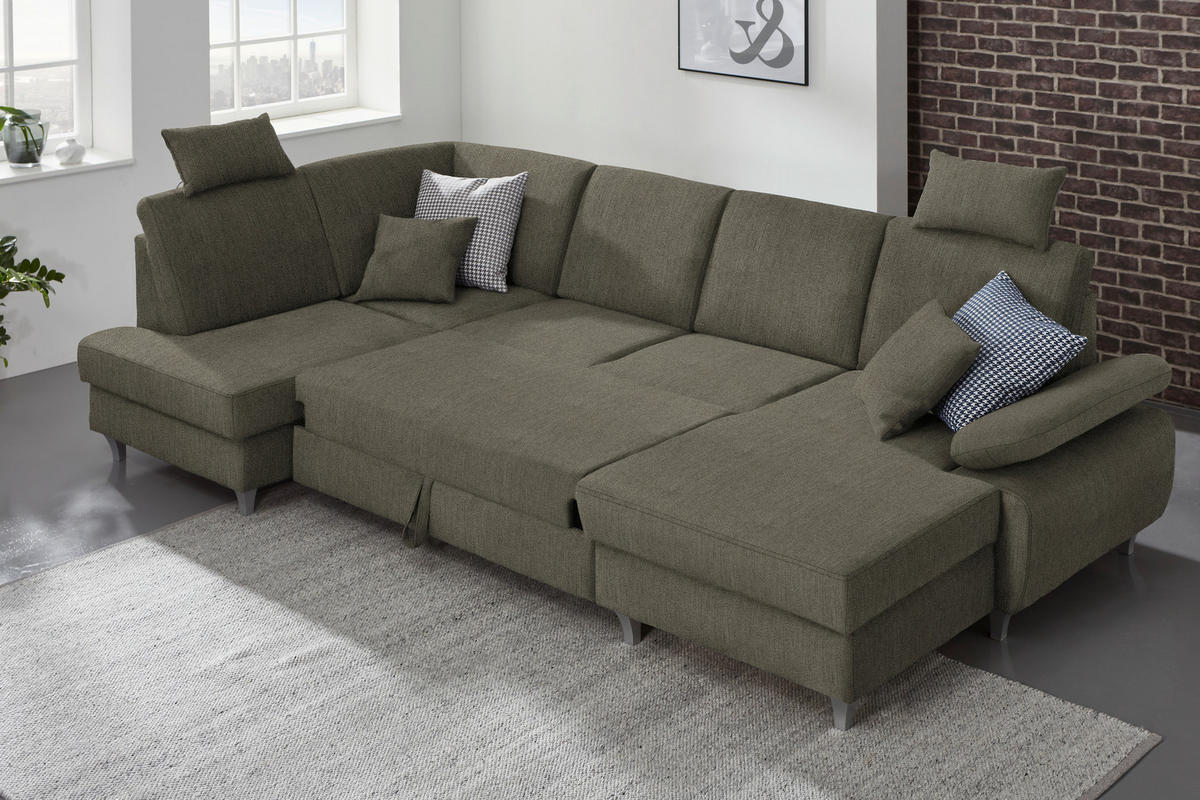 WOHNLANDSCHAFT in Struktur Braun  - Silberfarben/Braun, KONVENTIONELL, Holz/Textil (186/322/167cm) - Cantus