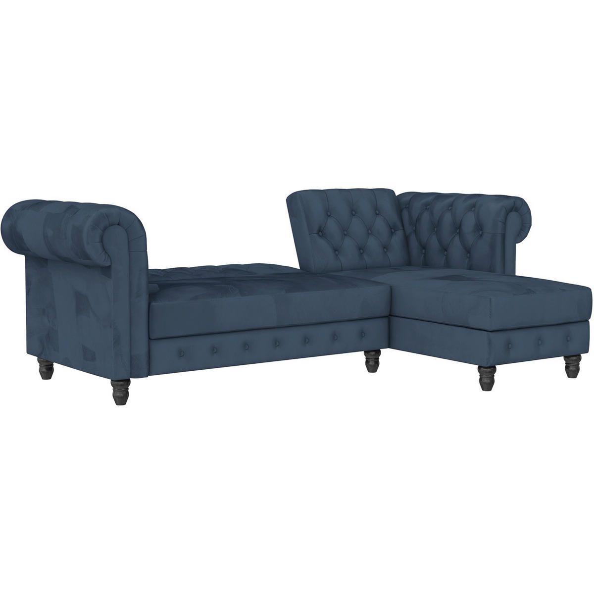 ECKSOFA FIRENZE in Velours Blau  - Blau/Schwarz, Basics, Holz/Textil (241/154cm) - Livetastic