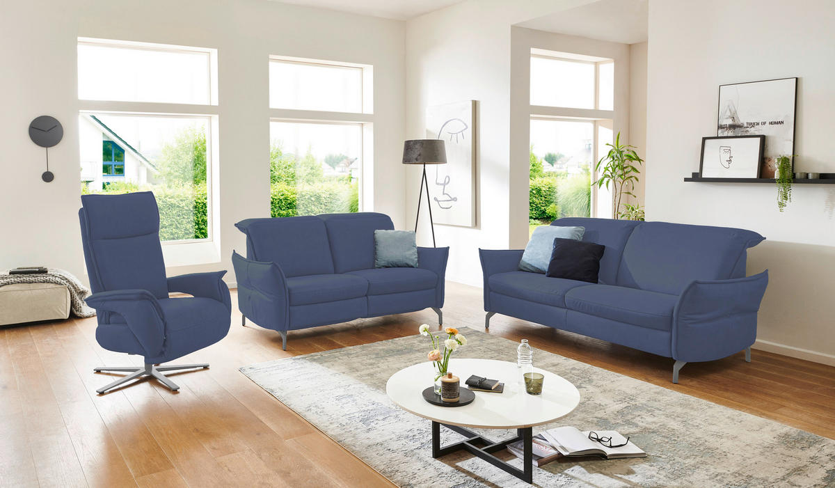 2-SITZER-SOFA in Lederlook (vegan) Blau, Grau  - Blau/Grau, MODERN, Textil/Metall (154/89/109cm) - Livetastic