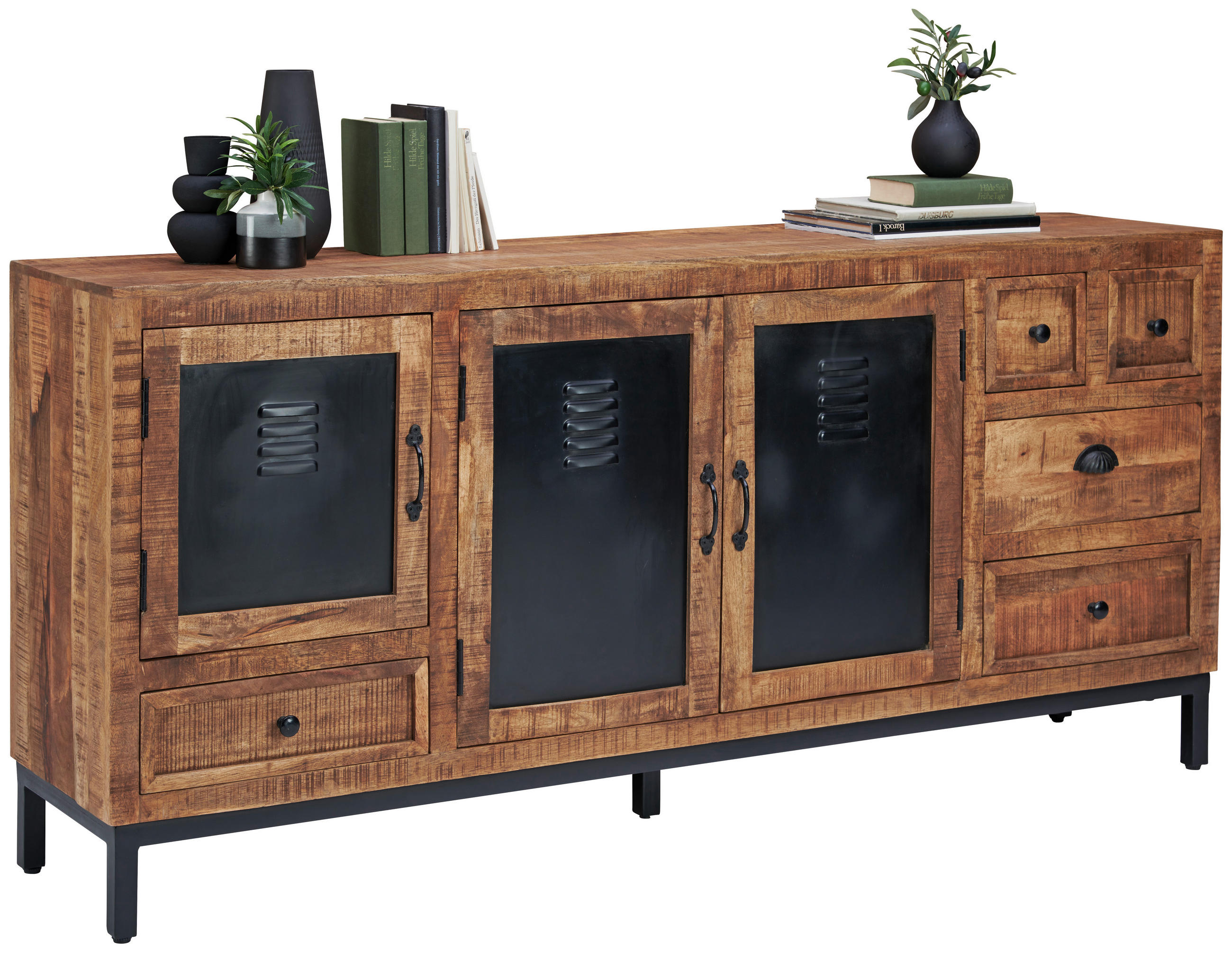 ŠIROKÁ KOMODA, mangové dřevo, hnědá, černá, 185/85/40 cm - černá/hnědá, Lifestyle, kov/dřevo (185/85/40cm) - Landscape