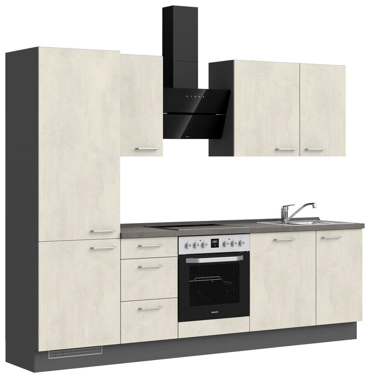 KÜCHENBLOCK Riva 270 cm  in Weiß, Schieferfarben  - Schieferfarben/Edelstahlfarben, MODERN, Holzwerkstoff/Metall (270cm) - Nobilia