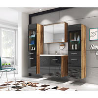 BADEZIMMER 5-teilig  in 120 cm  - Schwarz Hochglanz/Eiche Wotan, Basics, Glas/Holzwerkstoff (120cm) - P & B