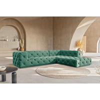 ECKSOFA Fresco in Samt Dunkelgrün  325/228 cm  - Dunkelgrün/Schwarz, Design, Kunststoff/Textil (325/228cm) - P & B