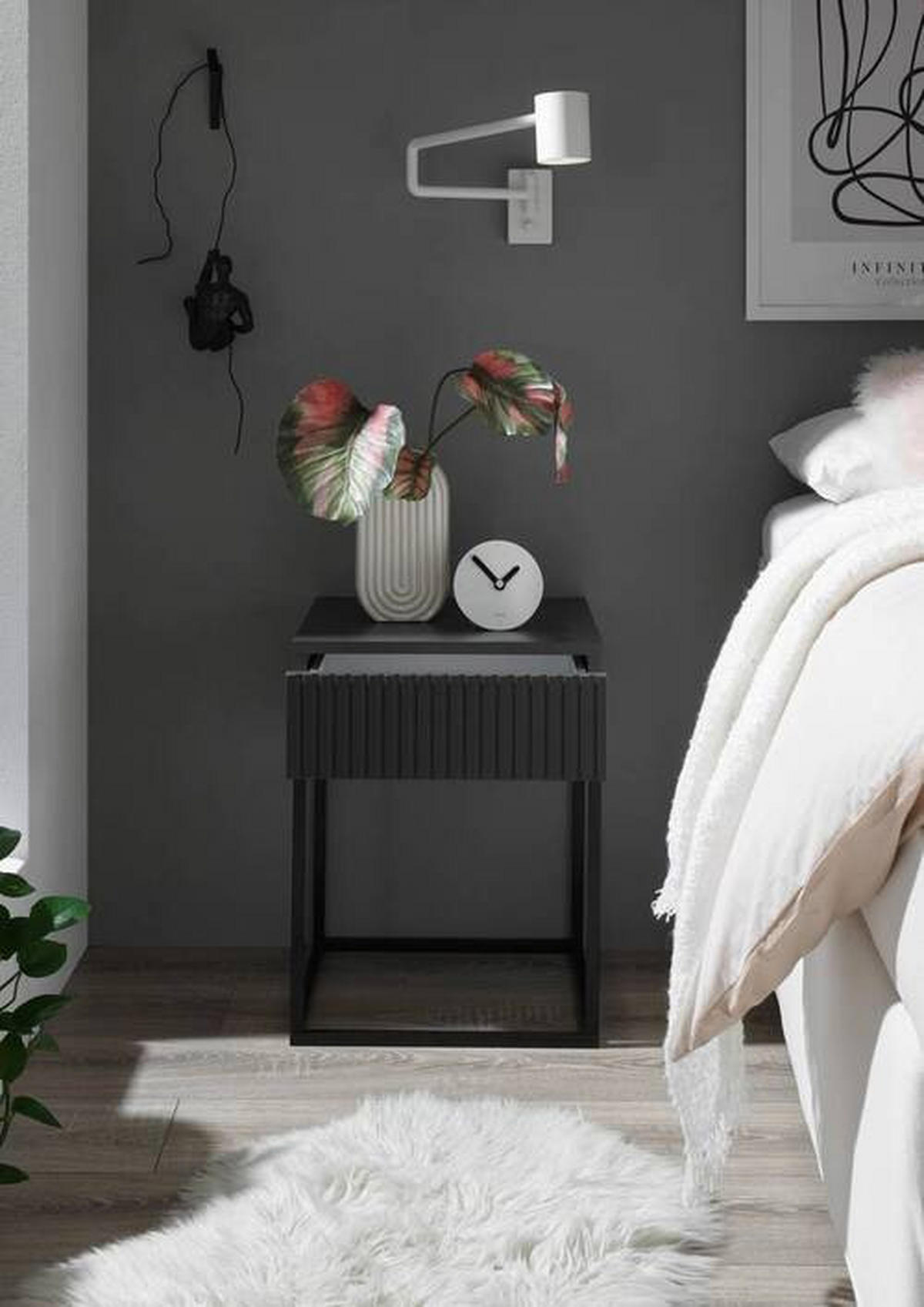 NACHTTISCH 40/52/38,5 cm  Graphitfarben, Schwarz  - Graphitfarben/Schwarz, Modern, Holzwerkstoff/Metall (40/52/38,5cm) - Livetastic