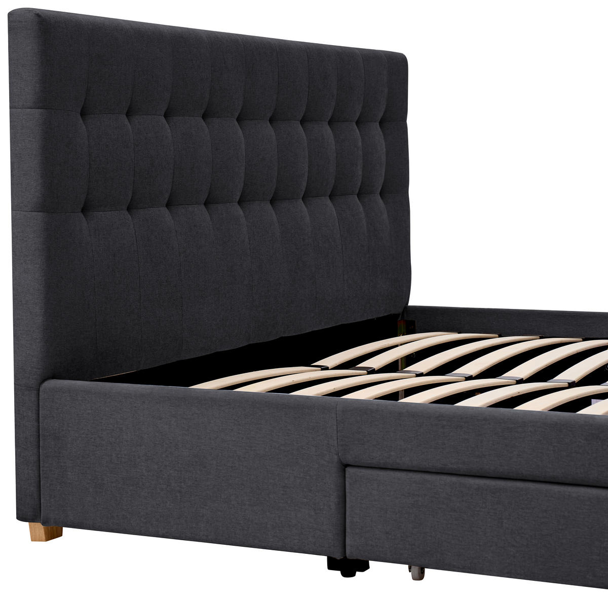 POLSTERBETT 140/200 cm, inkl. gepolstertes Kopfteil, Lattenrost, Bettschubladen,  in Dunkelgrau  - Dunkelgrau/Naturfarben, Design, Holz/Textil (140/200cm) - Boxxx