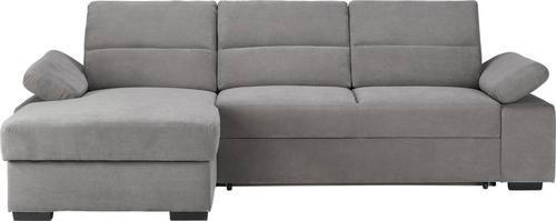 ECKSOFA inkl.Funktionen Hellgrau Flachgewebe  - Dunkelbraun/Hellgrau, Design, Kunststoff/Textil (166/258cm) - Cantus
