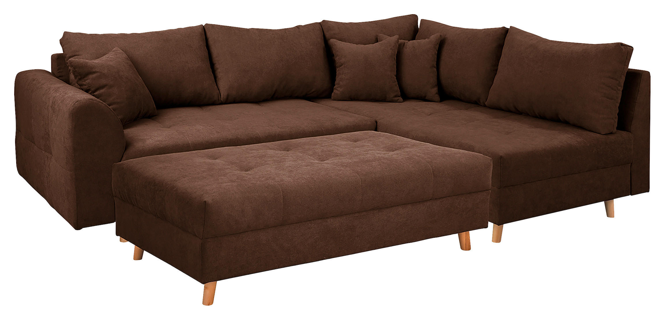 ECKSOFA inkl. Hocker Mikrofaser Dunkelbraun  - Dunkelbraun/Naturfarben, Design, Holz/Textil (161/231cm) - P & B