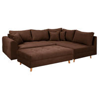 ECKSOFA inkl. Hocker Ariella in Mikrofaser Dunkelbraun Rückenkissen, Hocker  161/231 cm  - Dunkelbraun/Naturfarben, Design, Holz/Textil (161/231cm) - P & B