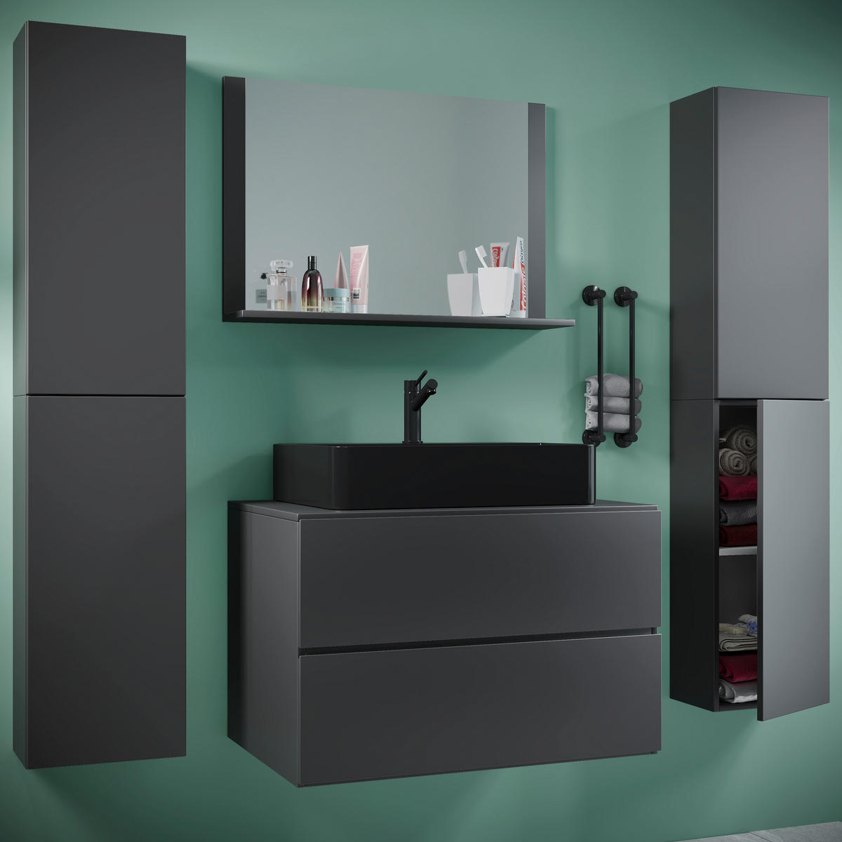 BADEZIMMER 5-teilig  in 147 cm  - Anthrazit/Schwarz, MODERN, Glas/Keramik (147cm) - MID.YOU