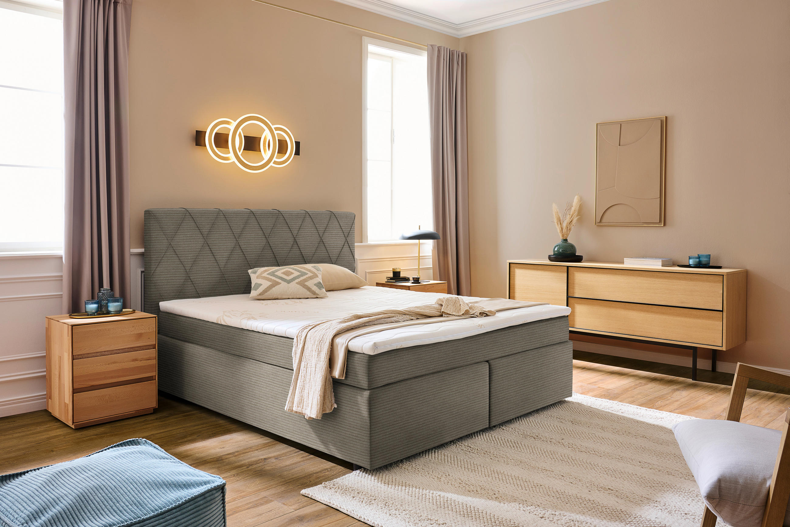 BOXSPRINGBETT 180/200 cm  in Beige  - Beige/Schwarz, Design, Kunststoff/Textil (180/200cm) - Xora