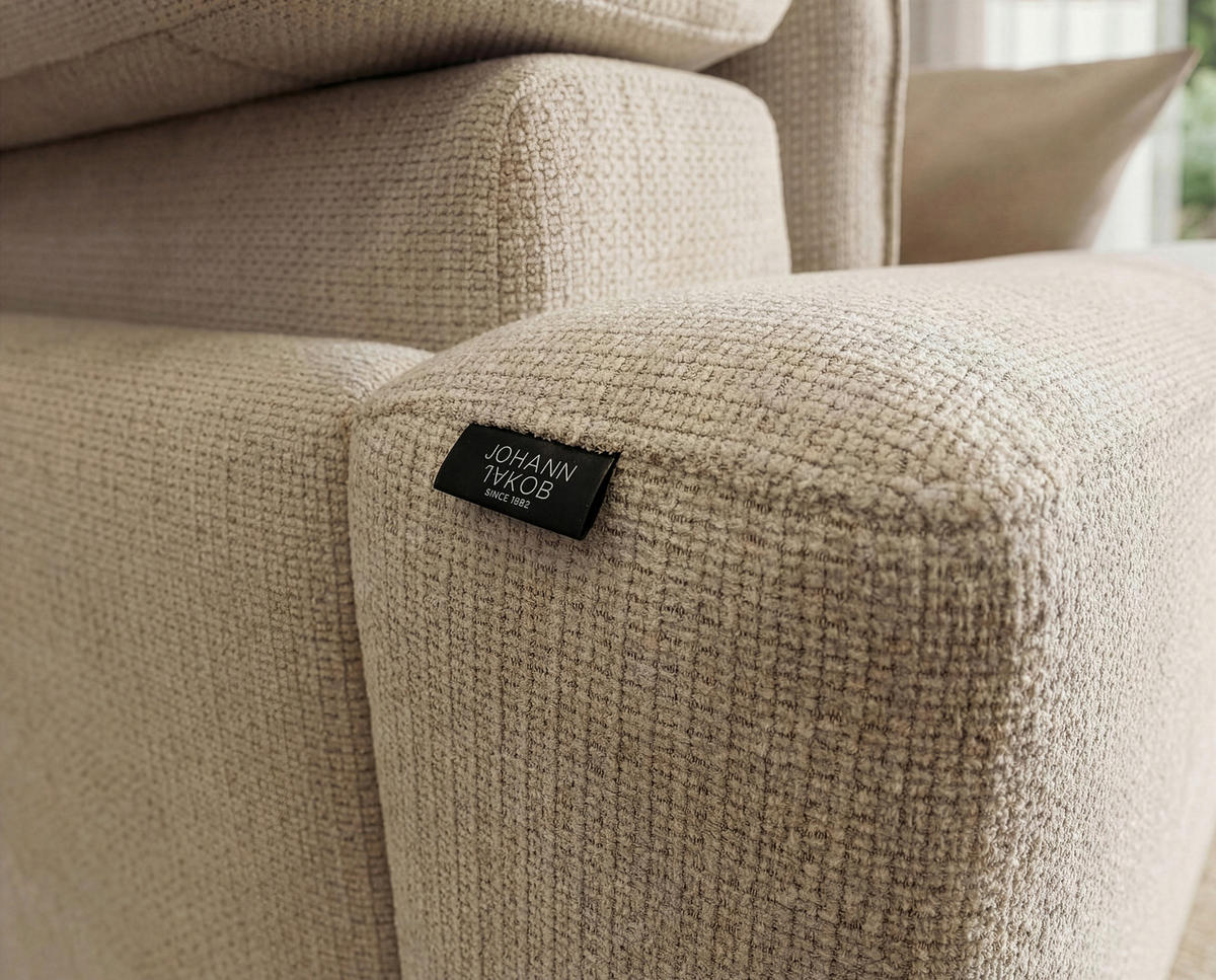 ECKSOFA Creme Flachgewebe  - Beige/Creme, Design, Textil/Metall (280/177cm) - Johann Jakob