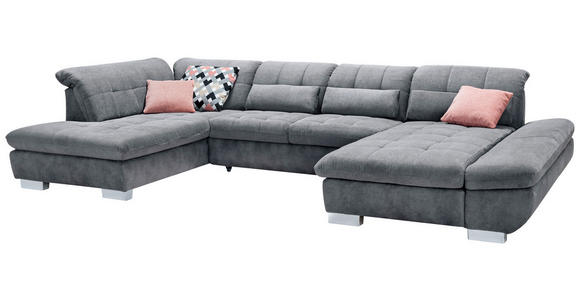 WOHNLANDSCHAFT in Mikrofaser Grau - Chromfarben/Grau, Design, Kunststoff/Textil (211/350/204cm) - Xora