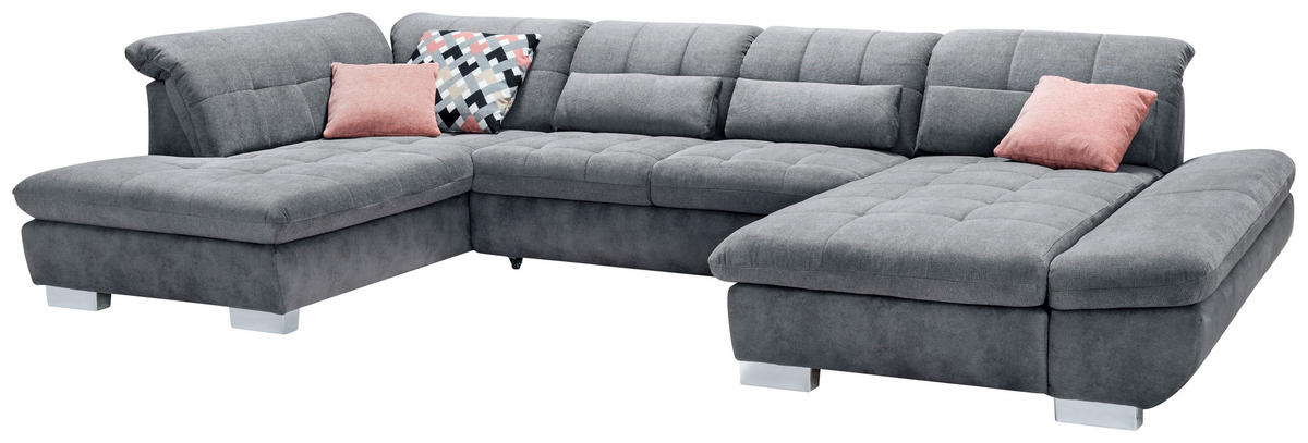 SEDEŽNA GARNITURA, mikrovlakna siva  - barve kroma/siva, Design, umetna masa/tekstil (211/350/204cm) - Xora
