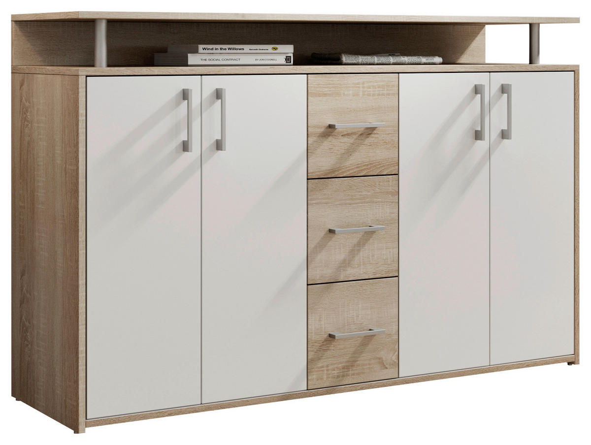 COMODĂ CU UȘI 139/90/34 cm  - stejar Sonoma/argintiu, Konventionell, plastic/material pe bază de lemn (139/90/34cm) - Carryhome