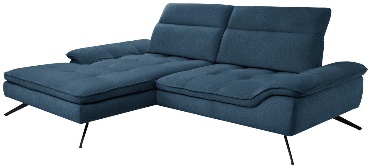 ECKSOFA in Chenille Blau  - Blau/Schwarz, Design, Textil/Metall (179-202/288cm) - Stylife