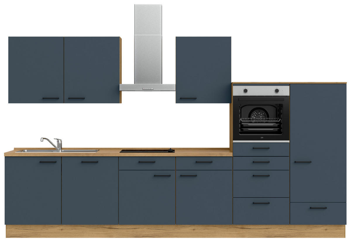 KÜCHENBLOCK Easytouch 360 cm  in Blau, Eichefarben  - Blau/Eichefarben, MODERN, Holzwerkstoff/Metall (360cm) - Nobilia