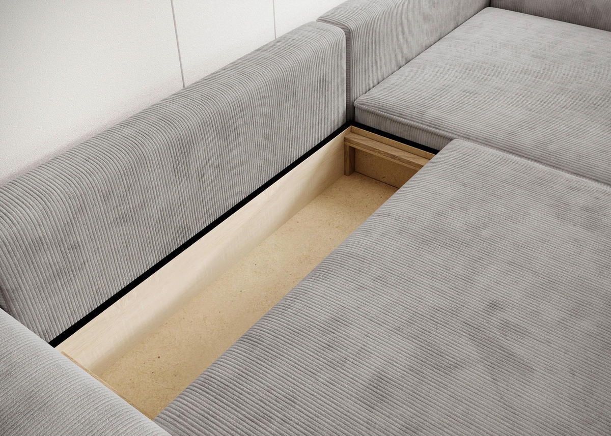 ECKSCHLAFSOFA CHALLANGE  mit Schlafen auf Sitzhöhe, Rücken echt, Armteil links, Armteil rechts Cord Grau  - Schwarz/Grau, MODERN, Kunststoff/Textil (246/168cm) - Trendmanufaktur