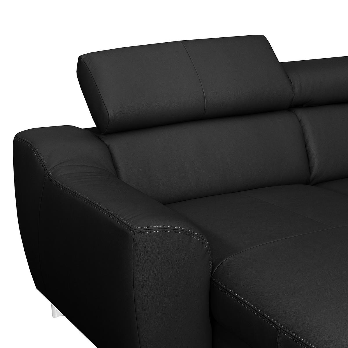 ECKSOFA in Lederlook Echtleder Schwarz  - Chromfarben/Schwarz, Design, Leder/Textil (242/176cm) - Livetastic
