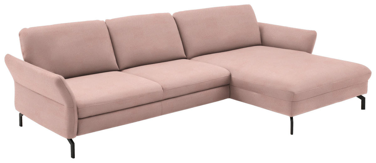 ECKSOFA in Velours Rosa  - Schwarz/Rosa, Design, Textil/Metall (306/179cm) - Beldomo System