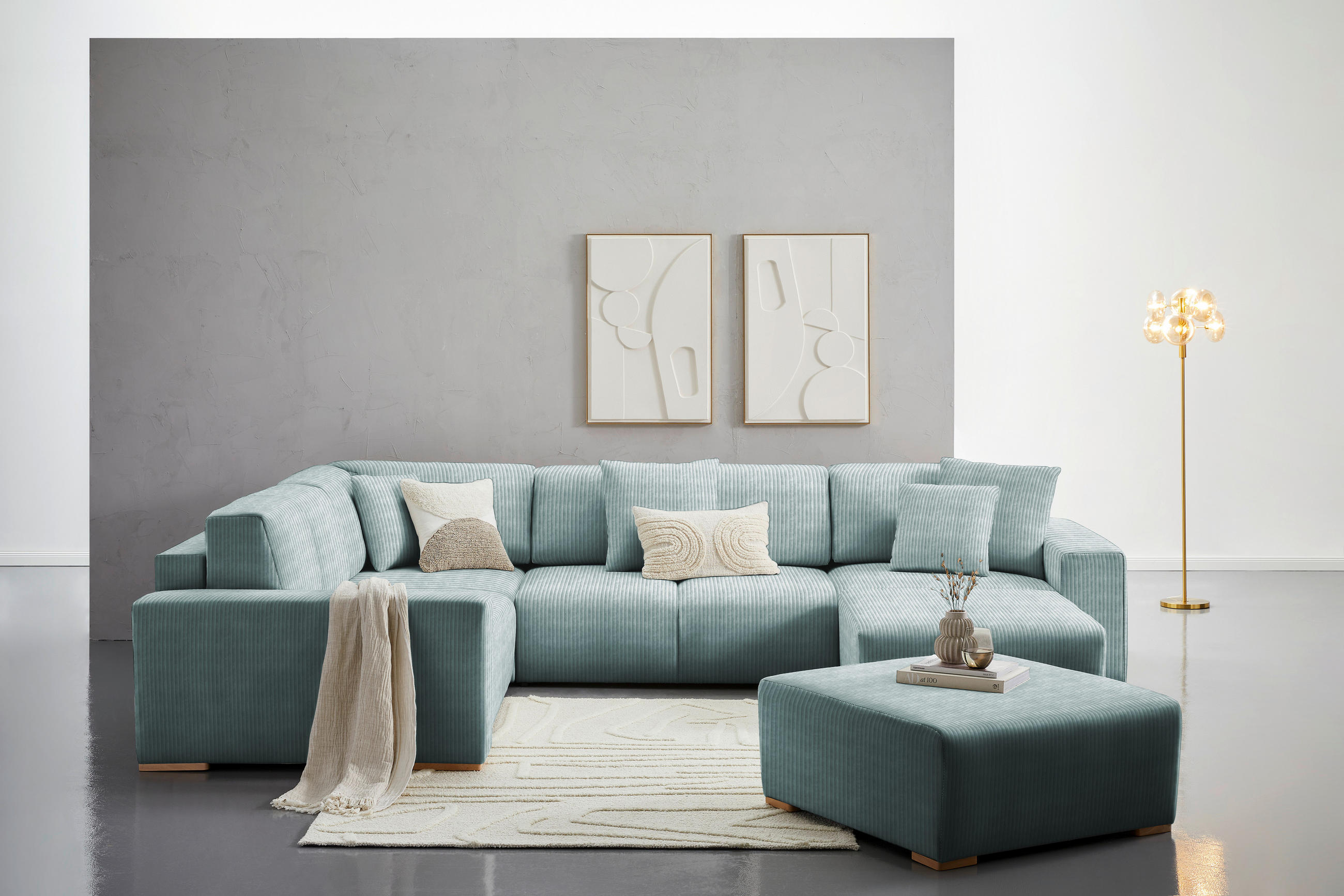 HOCKER Cord Mintgrün  - Buchefarben/Mintgrün, KONVENTIONELL, Holz/Textil (101/44/92cm) - Livetastic