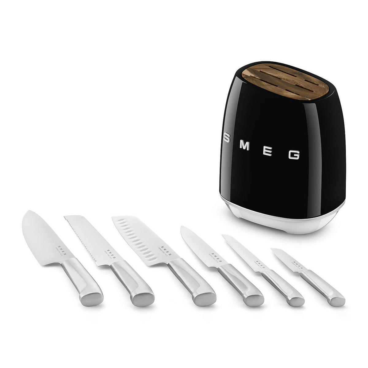 MESSERBLOCK 6-teilig  - Schwarz Hochglanz, Basics, Holz/Kunststoff (13,5/23,2/19cm) - SMEG