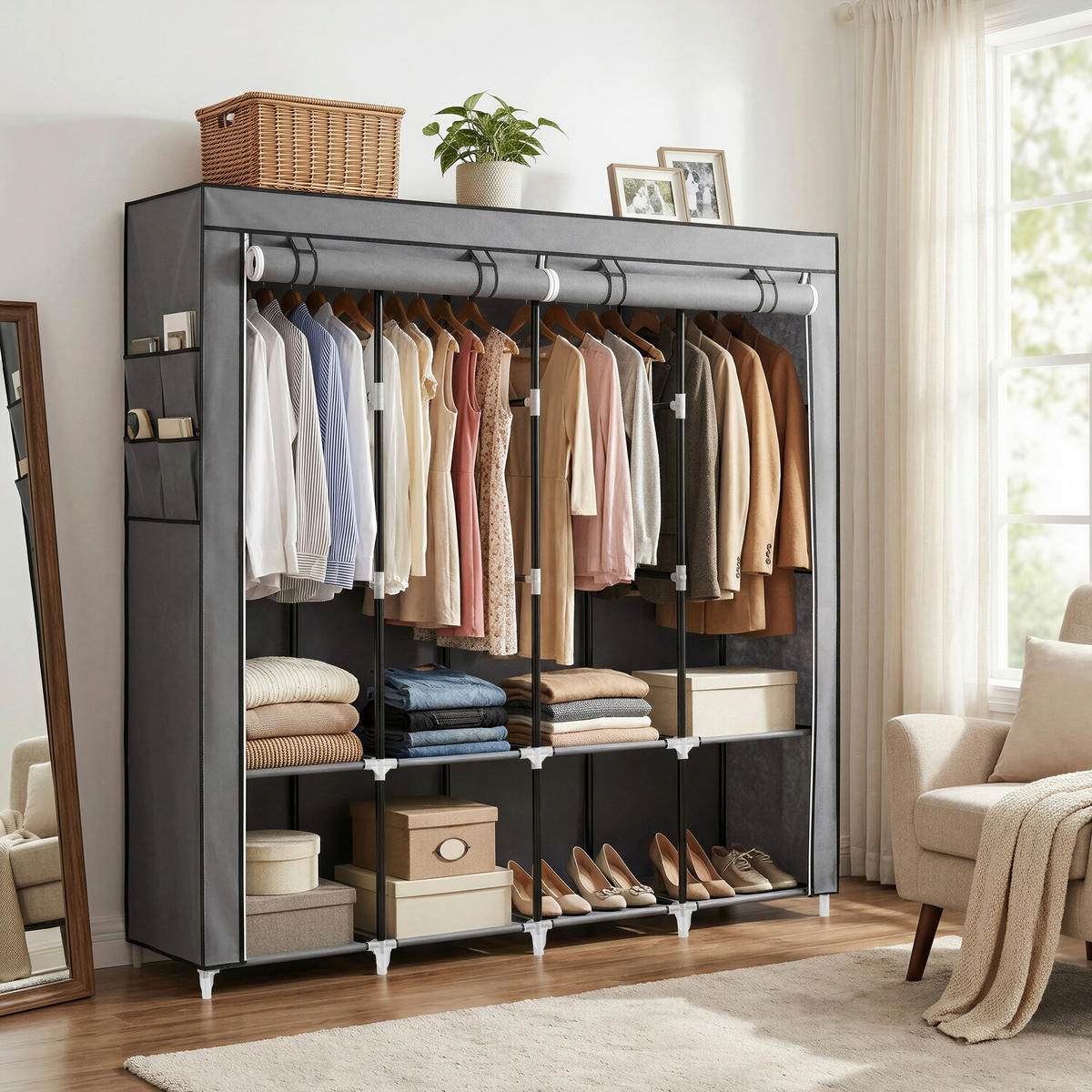 STOFFSCHRANK Grau  - Grau, Basics, Textil/Metall (170/167/45cm) - Boxxx