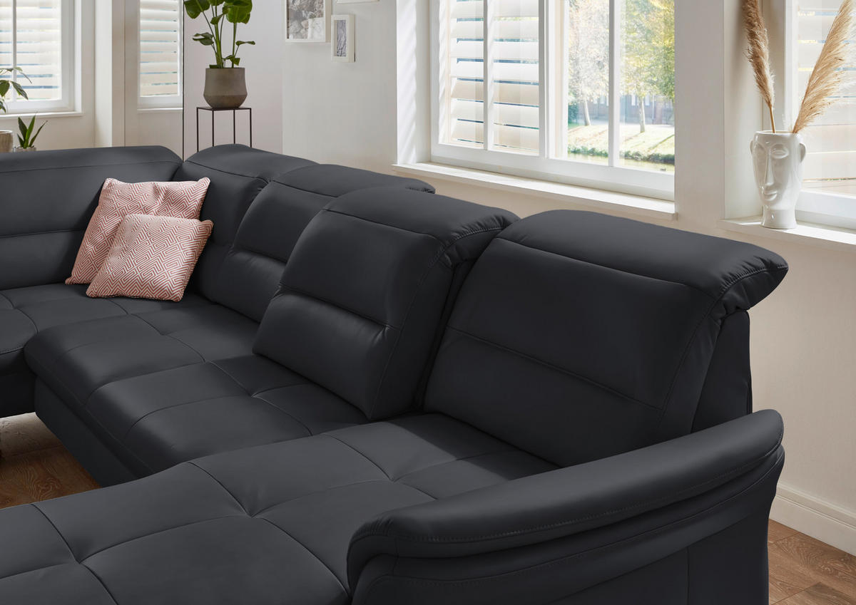 WOHNLANDSCHAFT in Echtleder Anthrazit  - Anthrazit/Schwarz, Design, Leder/Metall (206/336/181cm) - Beldomo Speed