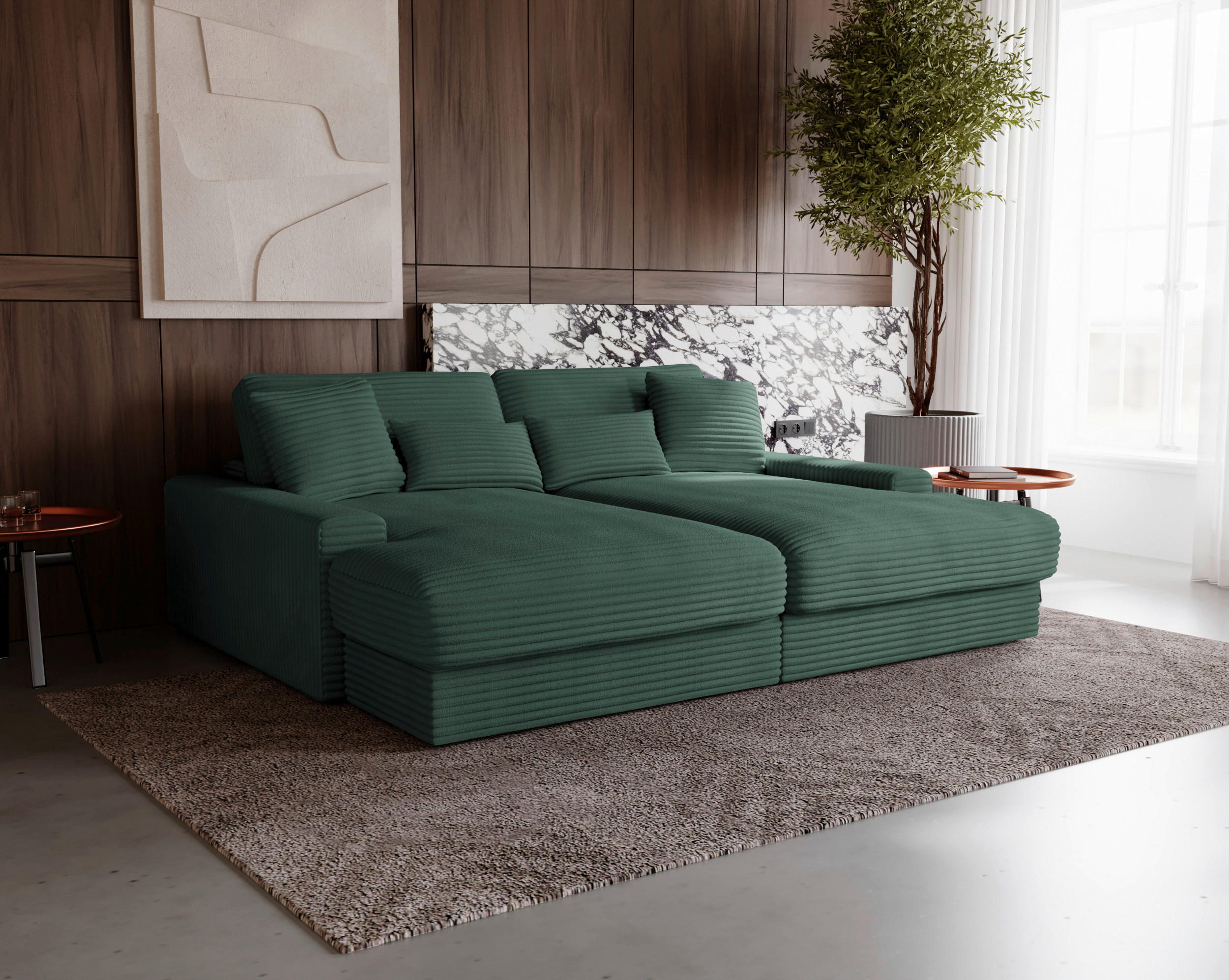 BIGSOFA in Cord Waldgrün  - Waldgrün/Schwarz, MODERN, Kunststoff/Textil (230/85/190cm)