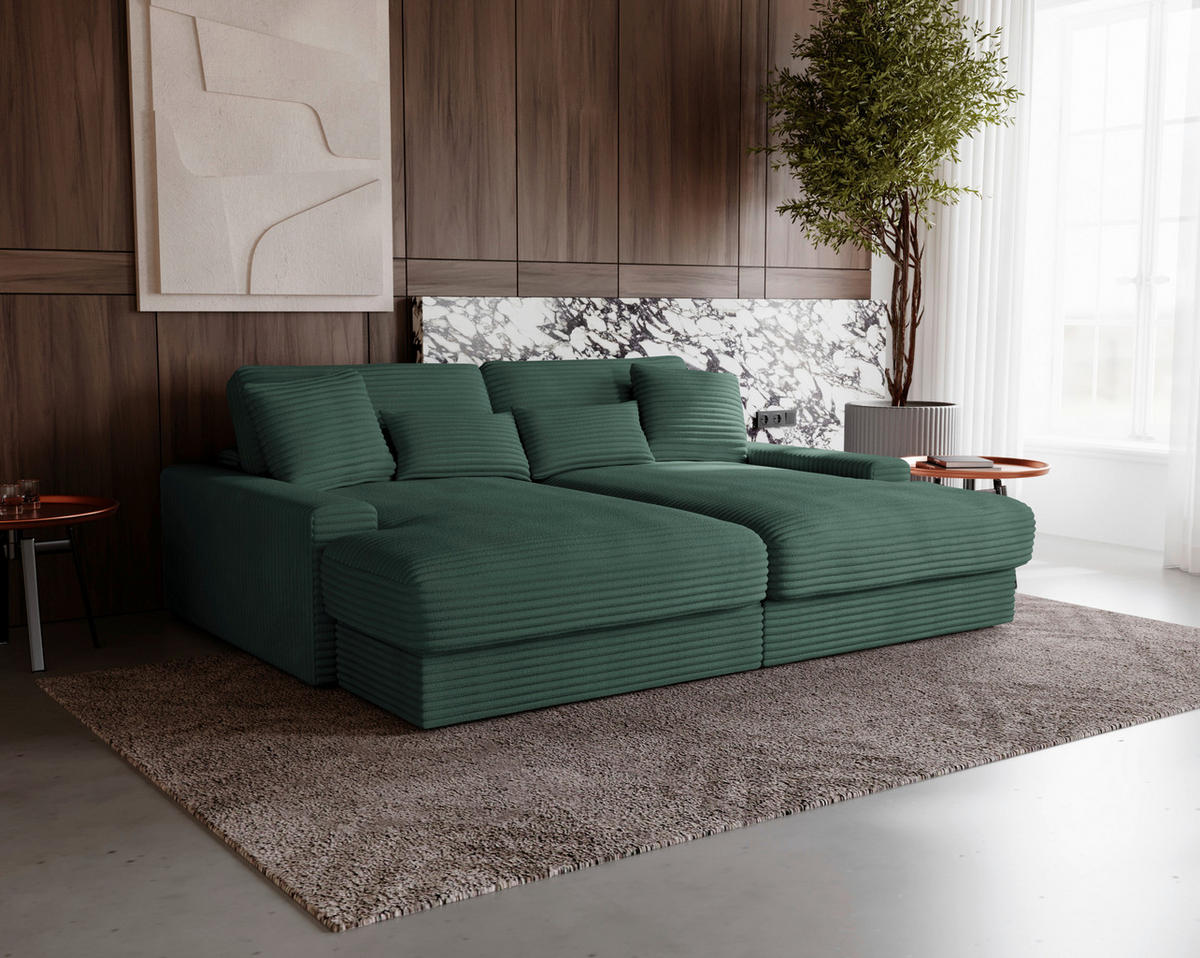 BIGSOFA in Cord Waldgrün  - Waldgrün/Schwarz, Modern, Kunststoff/Textil (230/85/190cm) - Carryhome