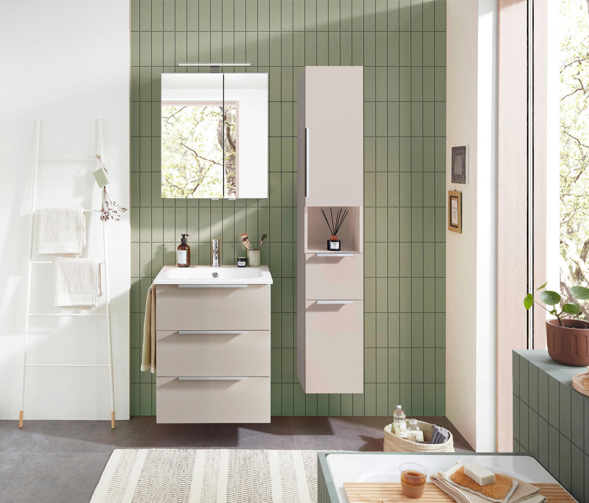 MOSDÓSZEKRÉNY MOSDÓVAL 61/73,5/46,5 cm  - kasmírszínű/alumíniumszínű, Basics, faalapú anyag/kerámia (61/73,5/46,5cm) - Sadena