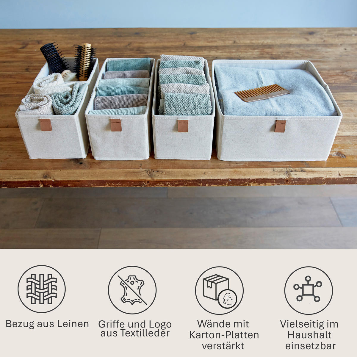 AUFBEWAHRUNGSBOXEN-SET Premium  - Beige, Basics, Karton/Textil - Store It