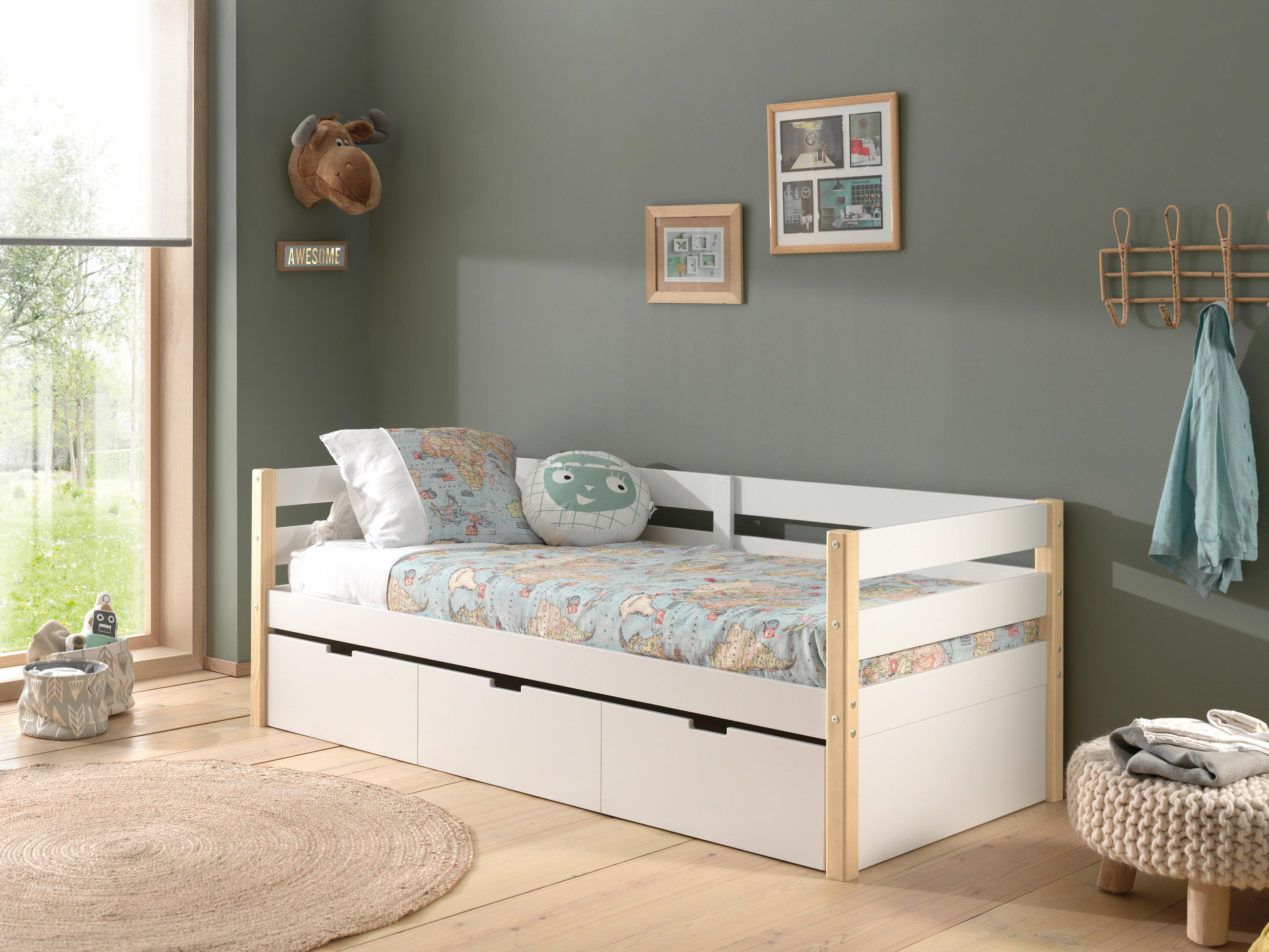 AUSZIEHBETT 90/200 cm  in Weiß, Kieferfarben  - Weiß/Kieferfarben, MODERN, Holz/Holzwerkstoff (90/200cm) - MID.YOU