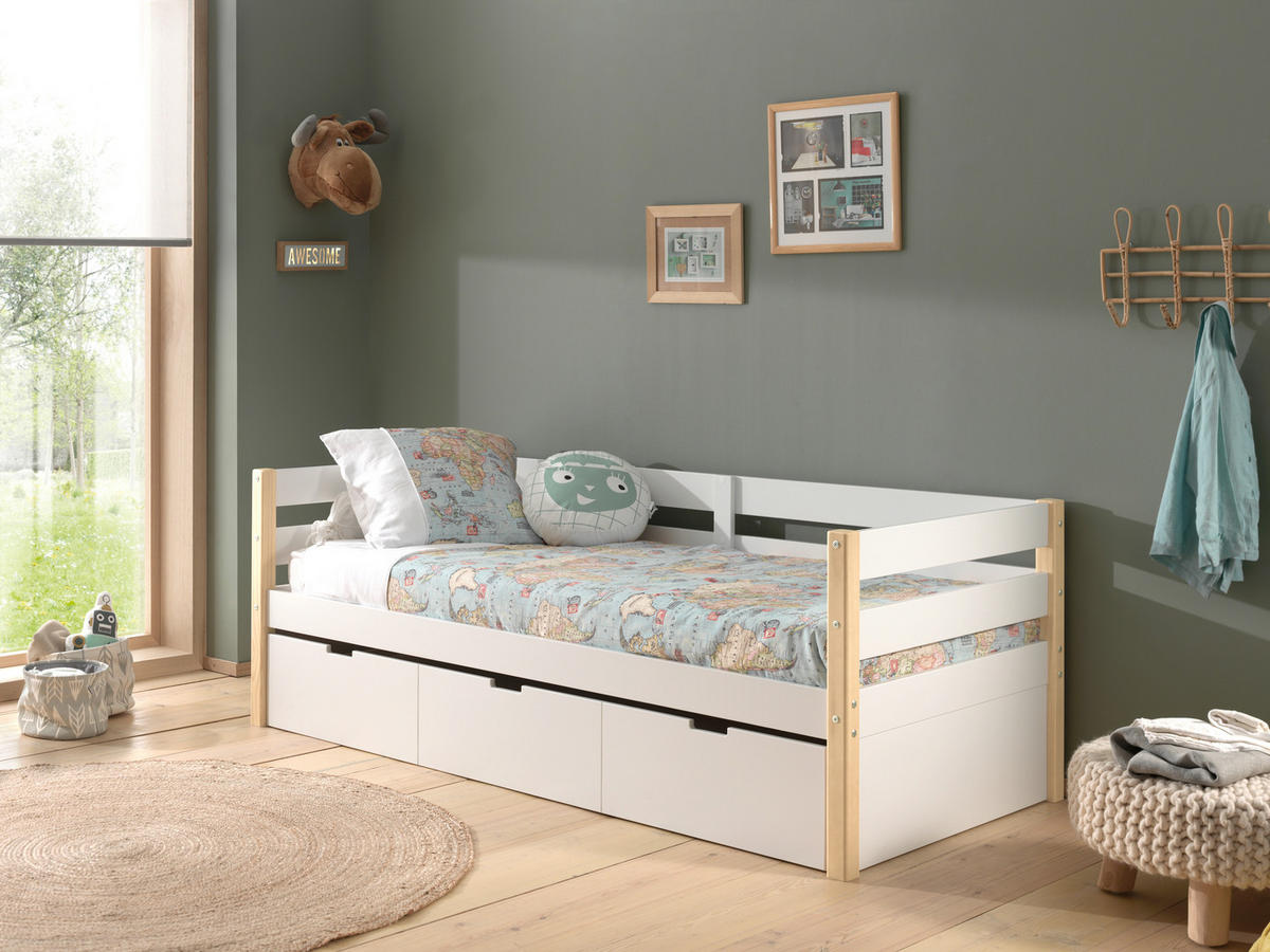 AUSZIEHBETT 90/200 cm  in Weiß, Kieferfarben  - Weiß/Kieferfarben, MODERN, Holz/Holzwerkstoff (90/200cm) - MID.YOU