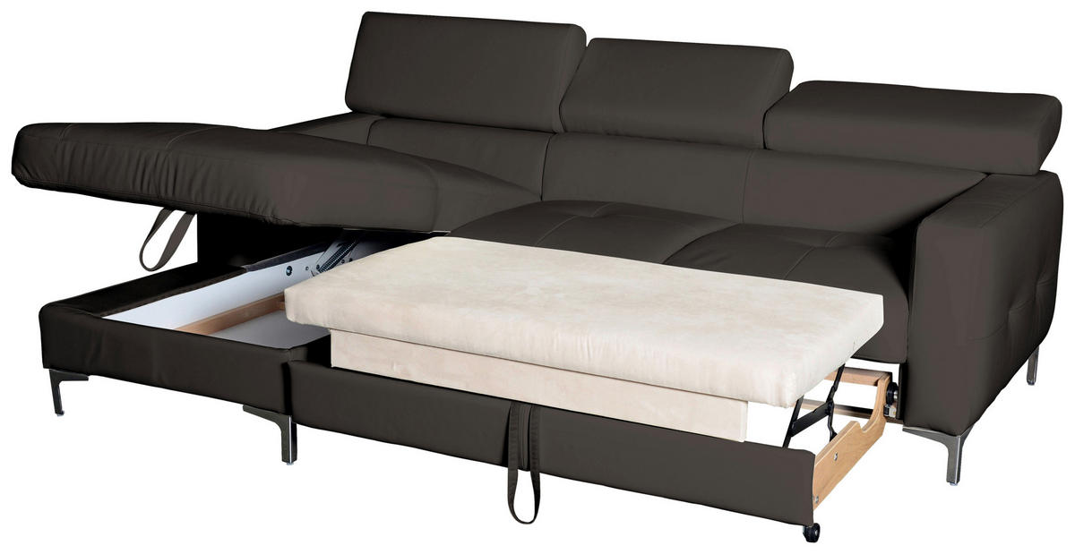 ECKSOFA in Echtleder Dunkelbraun  - Chromfarben/Dunkelbraun, Design, Leder/Metall (168/227cm) - Livetastic
