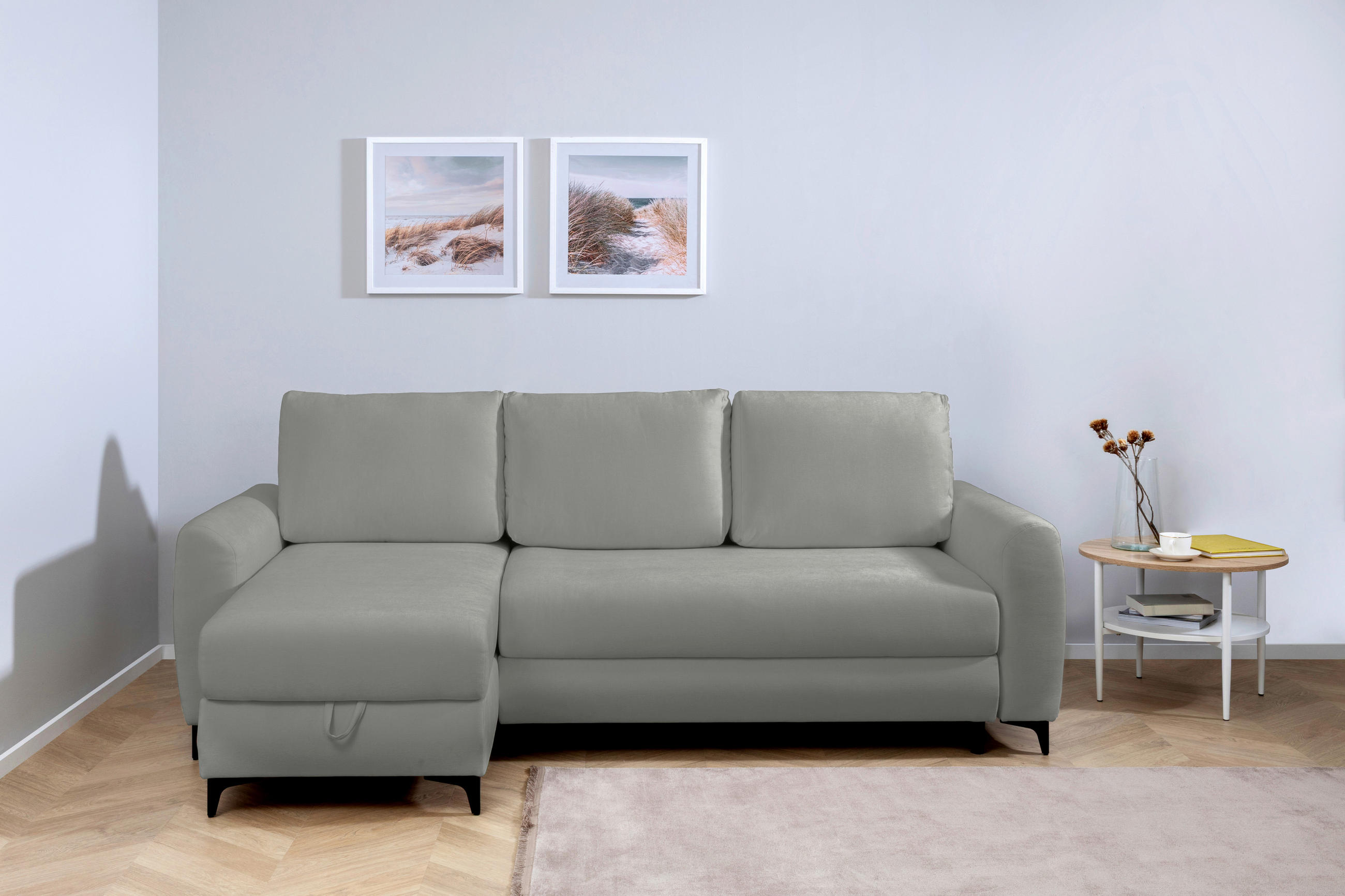 ECKSOFA Moli Grau Bouclé  - Schwarz/Grau, Design, Textil/Metall (236/148cm) - MID.YOU