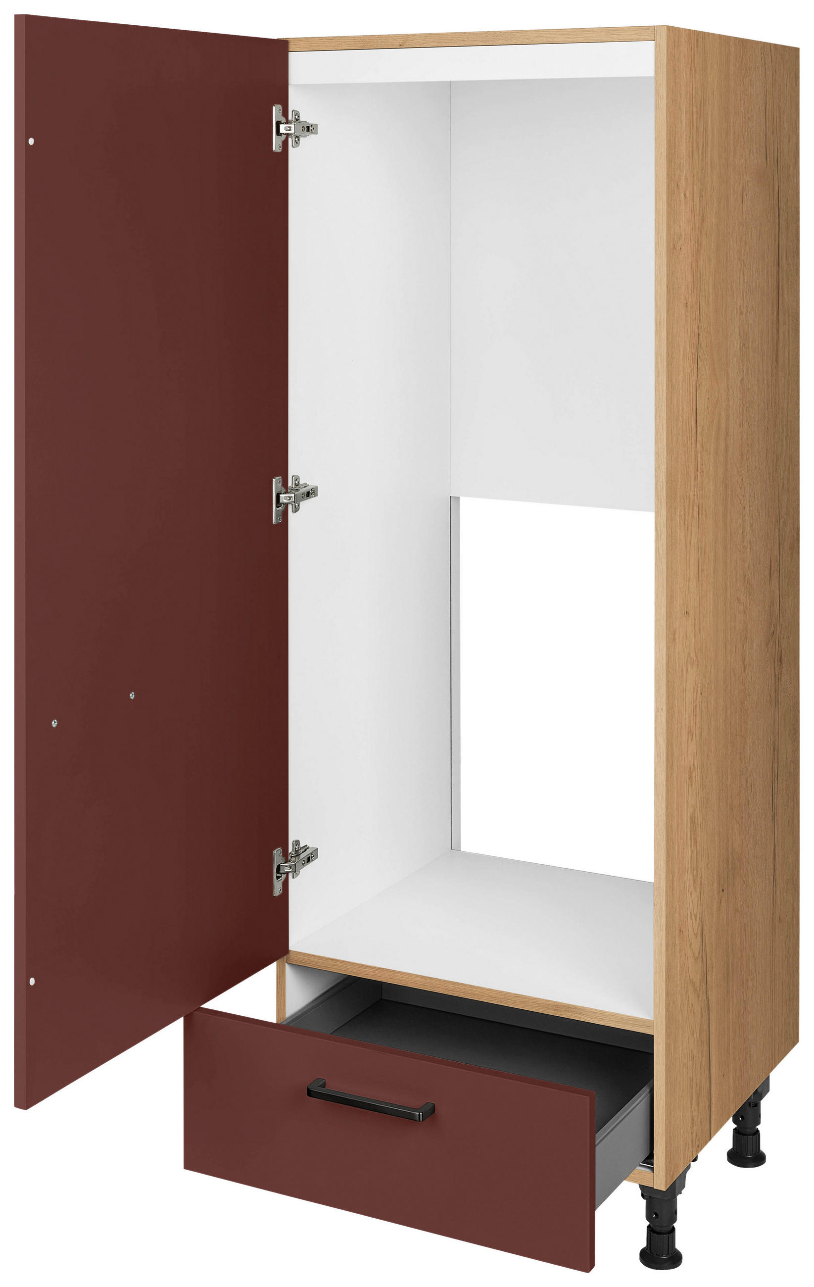 GERÄTEUMBAUSCHRANK 60/168/58 cm  in Rot, Eichefarben  - Eichefarben/Rot, MODERN, Holzwerkstoff/Metall (60/168/58cm) - Nobilia