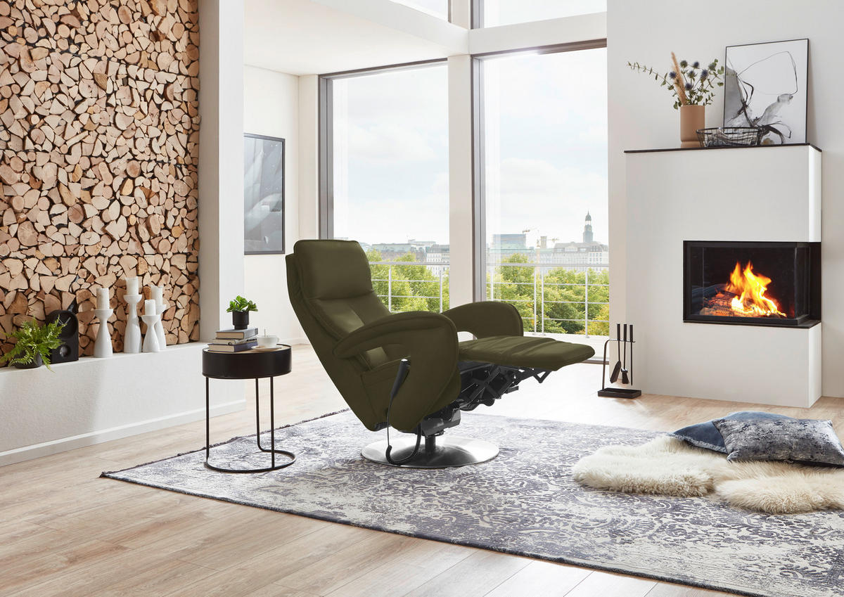RELAXSESSEL in Leder Olivgrün  - Chromfarben/Olivgrün, Design, Leder/Metall (77/110/87cm) - Valdera