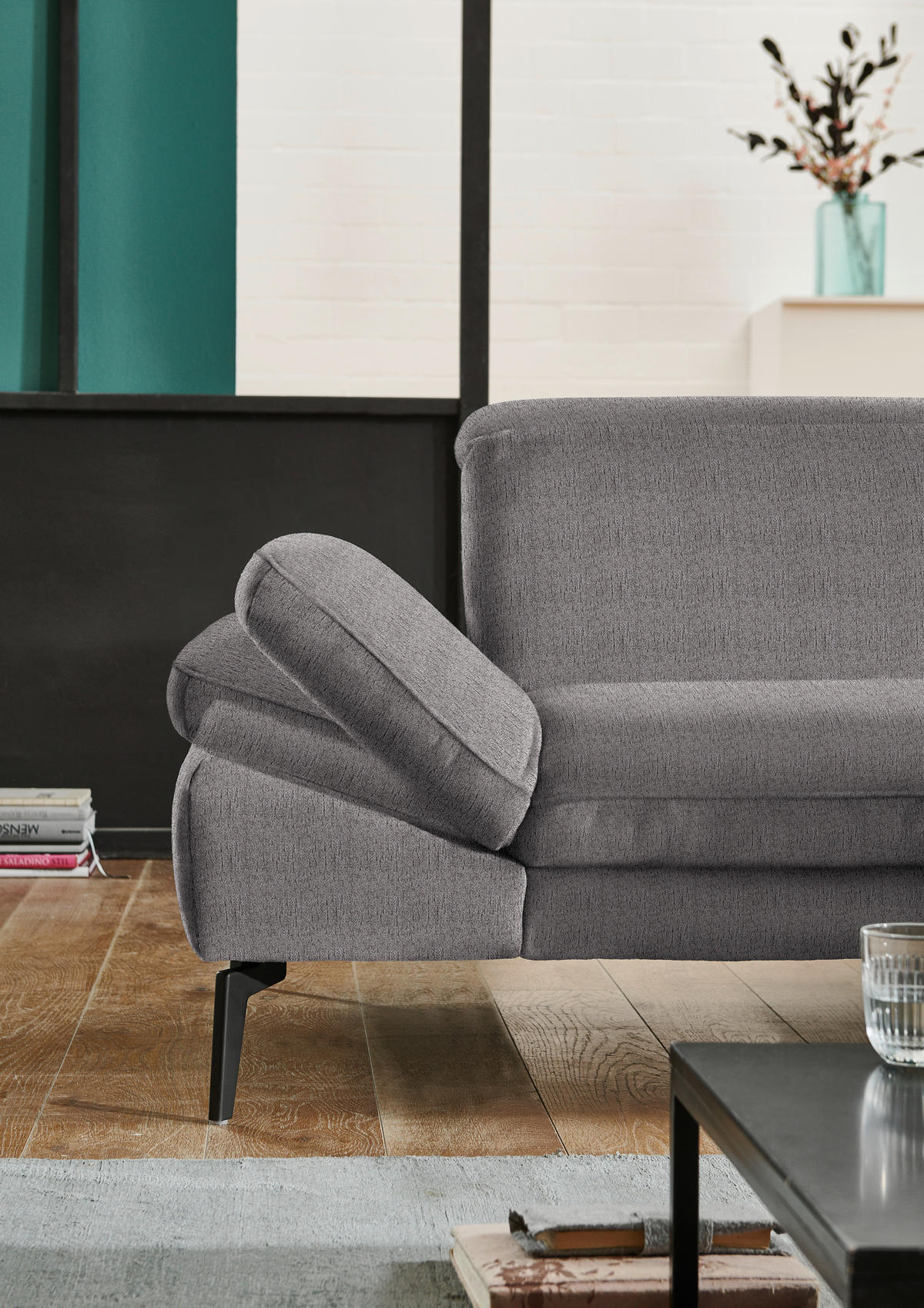ECKSOFA in Chenille Graubraun  - Graubraun/Schwarz, Design, Textil/Metall (319/188cm) - Beldomo System
