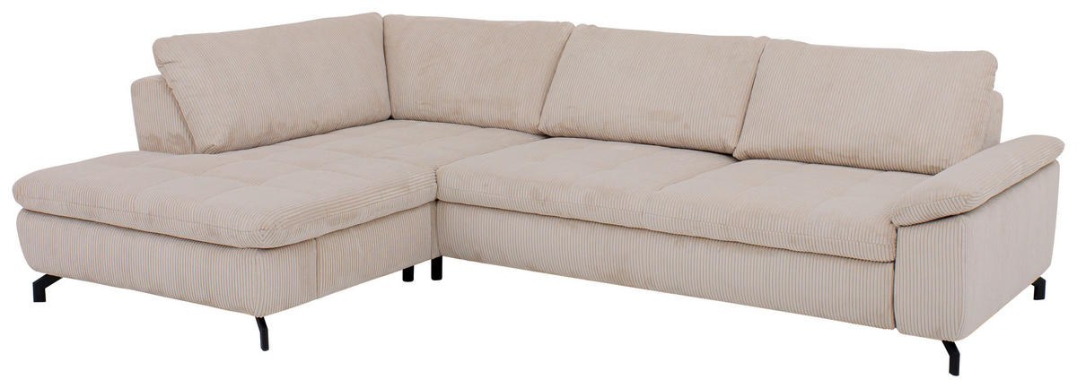 ECKSOFA in Cord, Velours Ecru  - Ecru/Schwarz, Design, Textil/Metall (197/291cm) - Beldomo Style