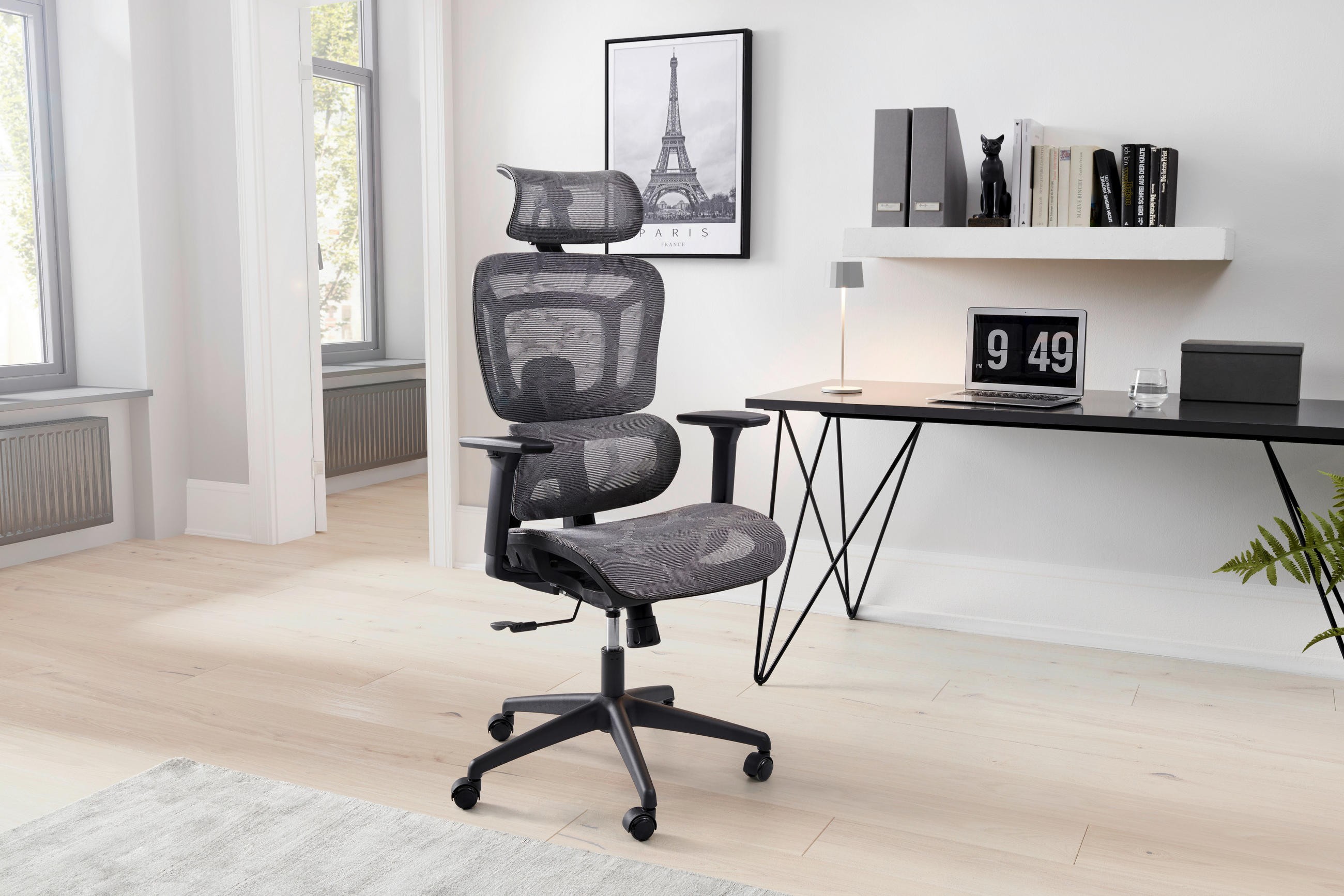 DREHSTUHL Netzbespannung Grau  - Schwarz/Grau, LIFESTYLE, Kunststoff/Textil (67/123-131/59cm) - MID.YOU