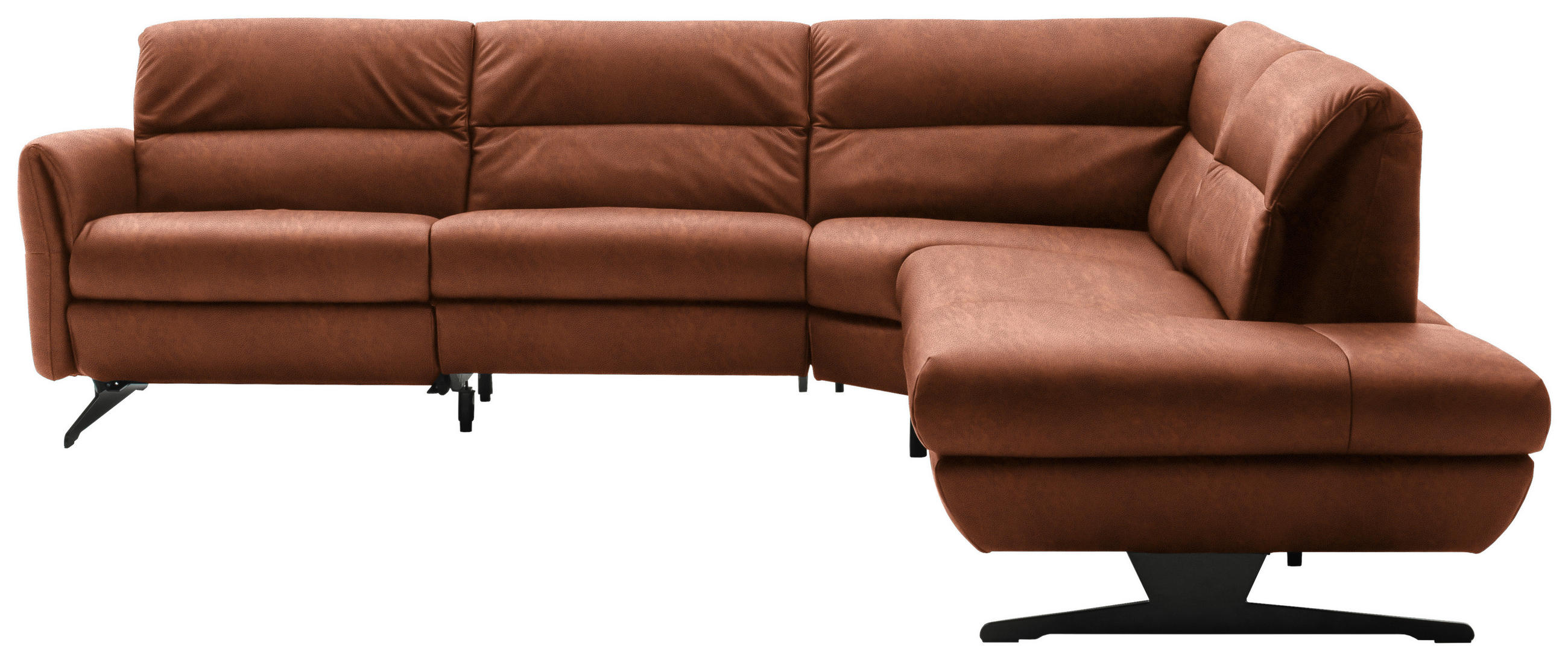 ECKSOFA Cognac Echtleder  - Cognac/Schwarz, Design, Leder/Metall (286/258cm) - Schöner Wohnen