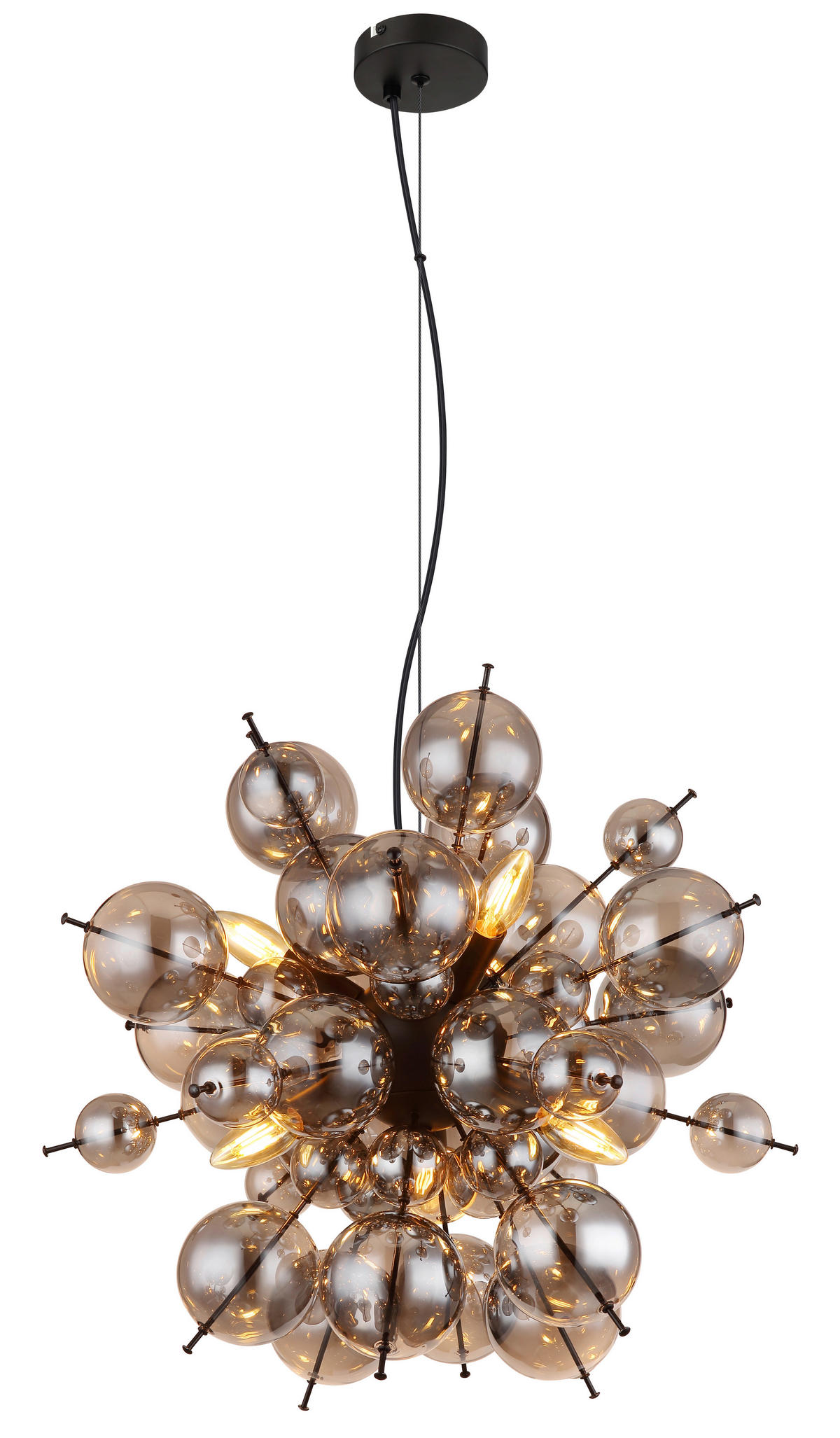 VISEČA SVETILKA        55/120 cm      E14 - črna, Design, kovina/steklo (55/120cm) - Globo