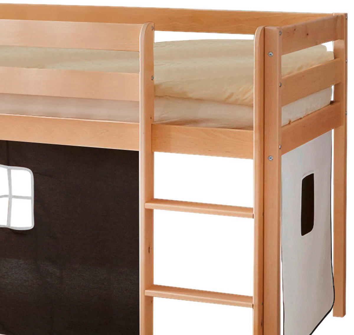SPIELBETT Absturzsicherung, Leiter, Rutsche, Turm, Vorhang 90/200 cm  in Schwarz, Weiß, Kieferfarben  - Schwarz/Weiß, Natur, Holz (90/200cm) - MID.YOU