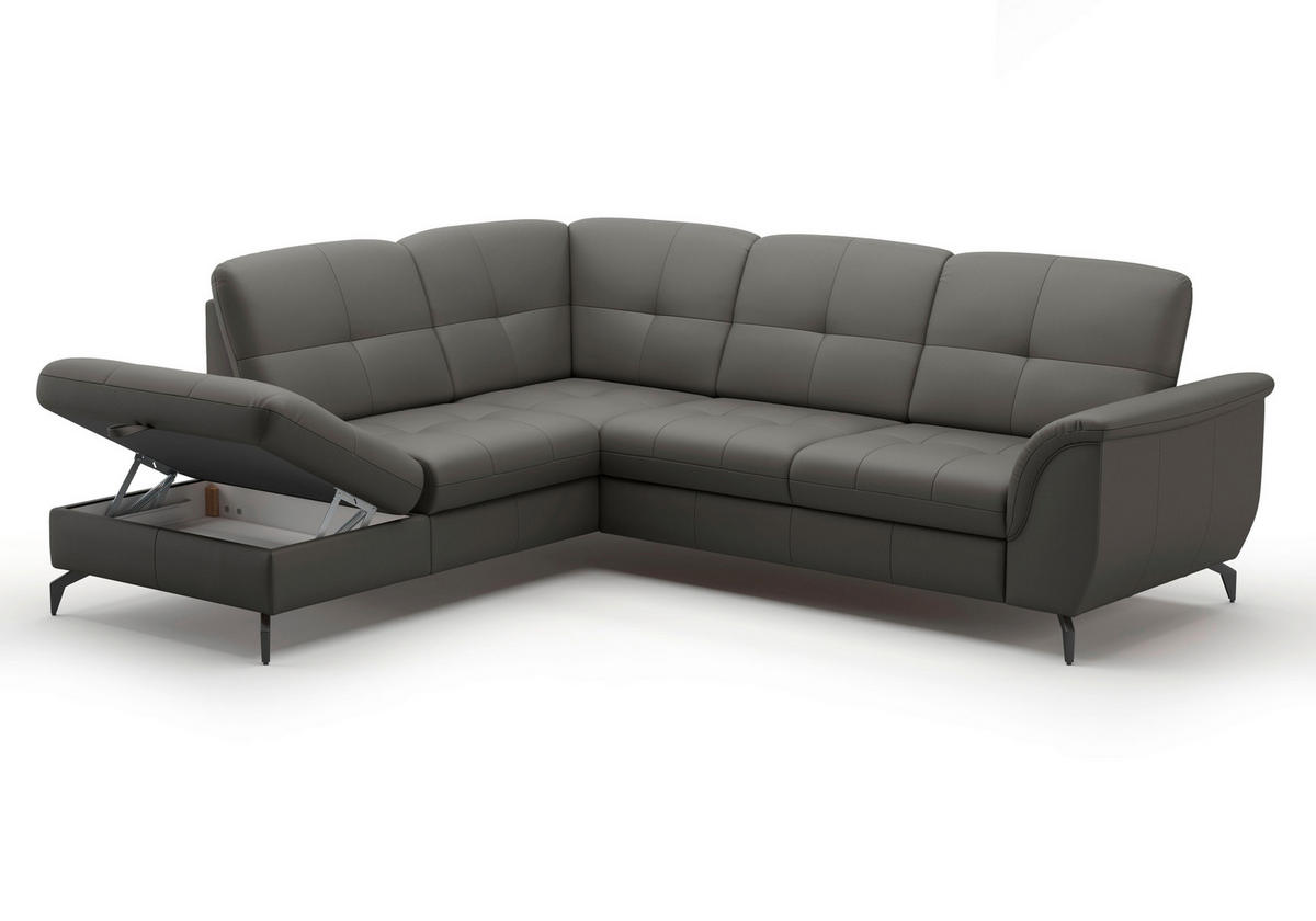 ECKSOFA in Vliesstoff Kombination Echtleder/Stoff Anthrazit  212/244 cm  - Anthrazit/Schwarz, MODERN, Leder/Textil (212/244cm) - Sit & More